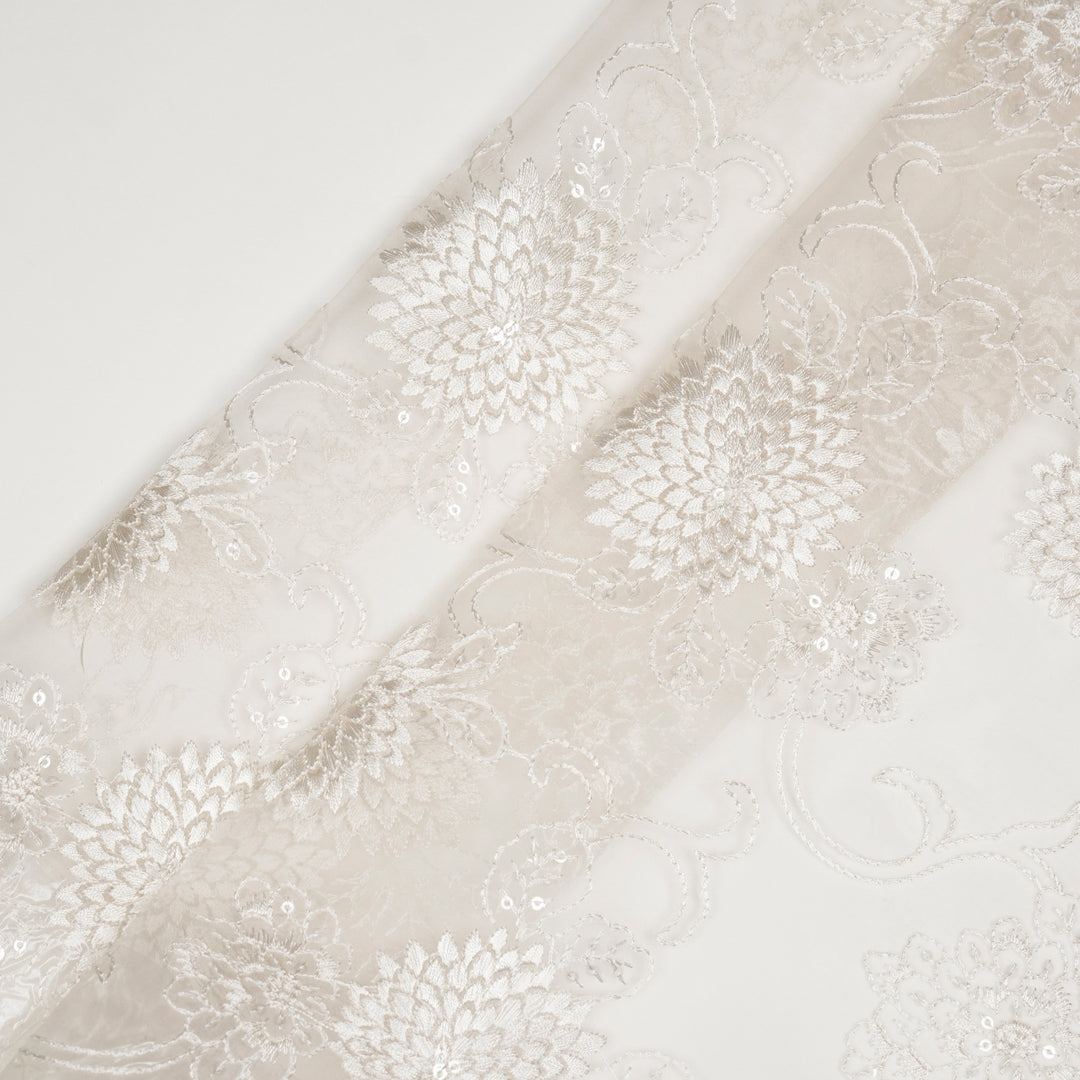 Charvi Jaal on Ivory Silk Organza Embroidered Fabric