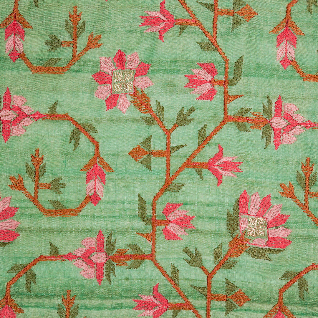 Haina Jaal On Sea Green Tussar Silk Embroidered Fabric