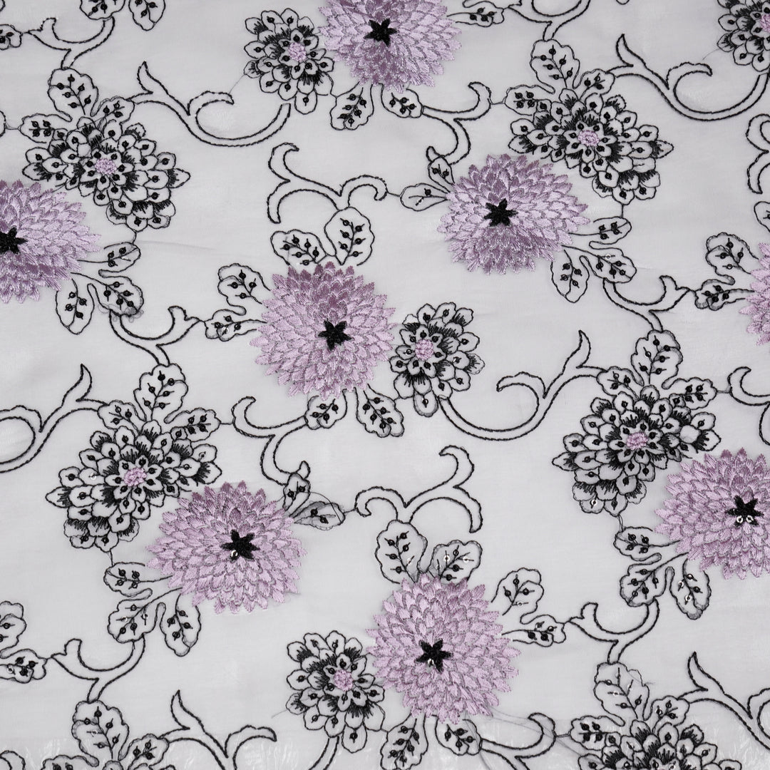 Charvi Jaal on Lavender Silk Organza Embroidered Fabric