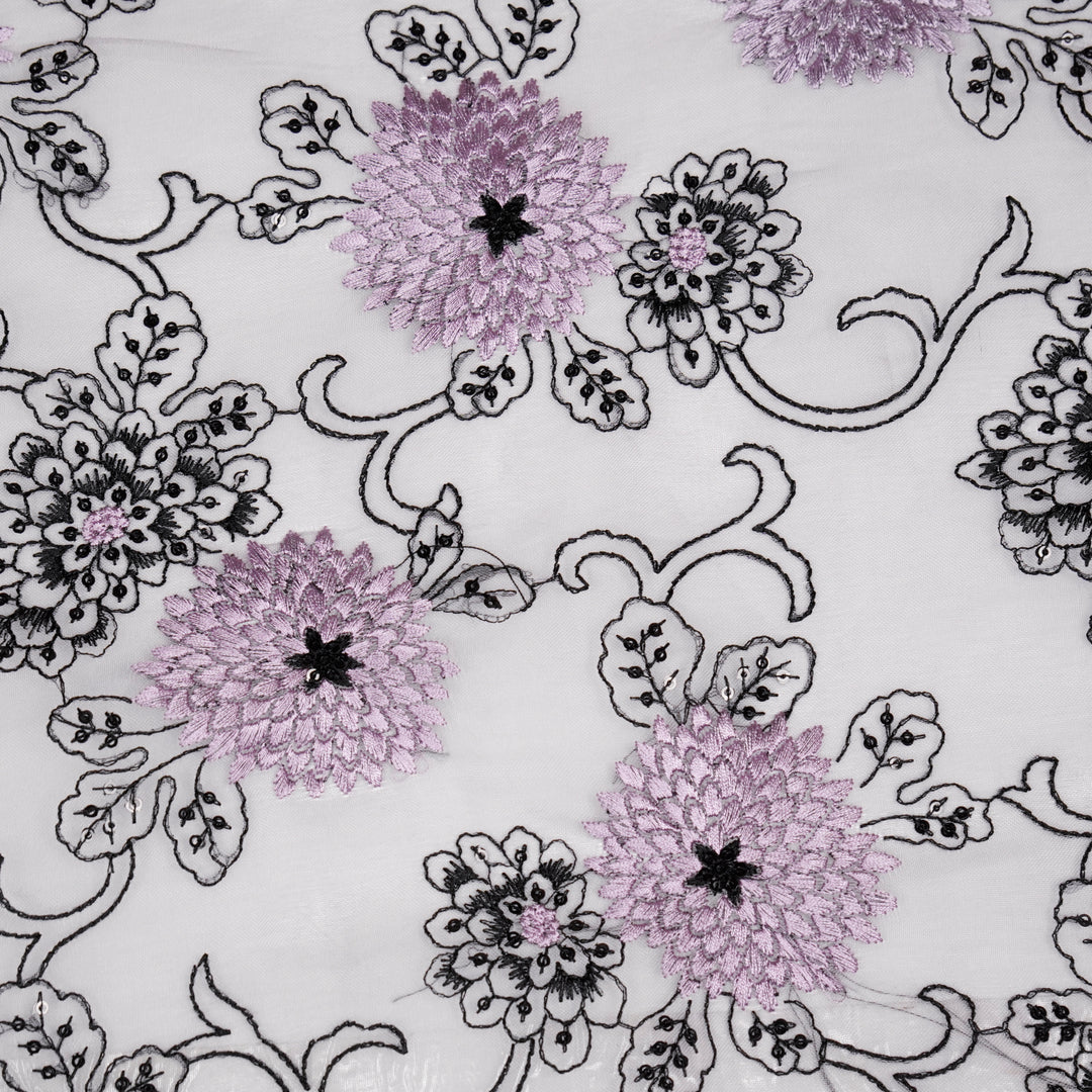 Charvi Jaal on Lavender Silk Organza Embroidered Fabric