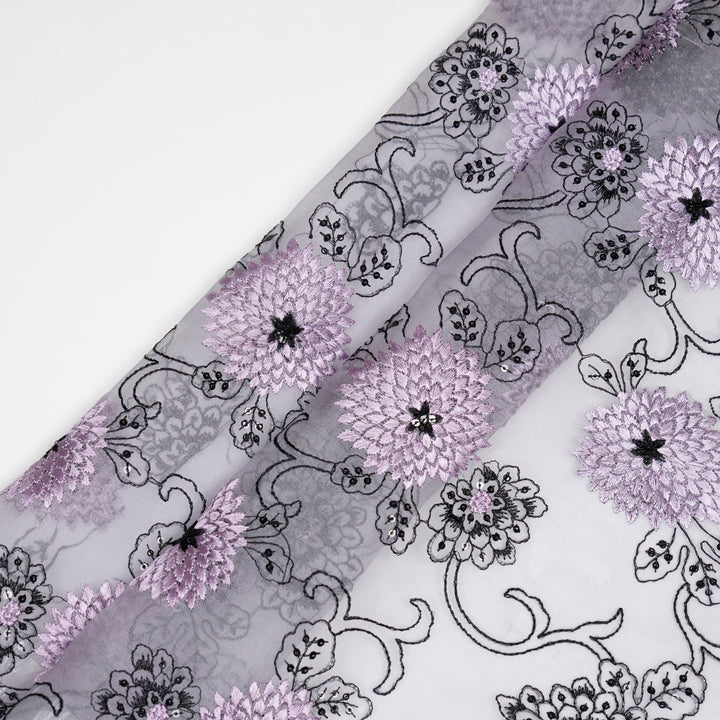 Charvi Jaal on Lavender Silk Organza Embroidered Fabric