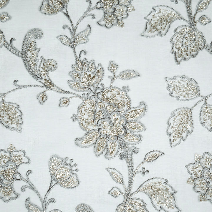 Aanwika Jaal on Charcoal Grey Silk Organza Embroidered Fabric