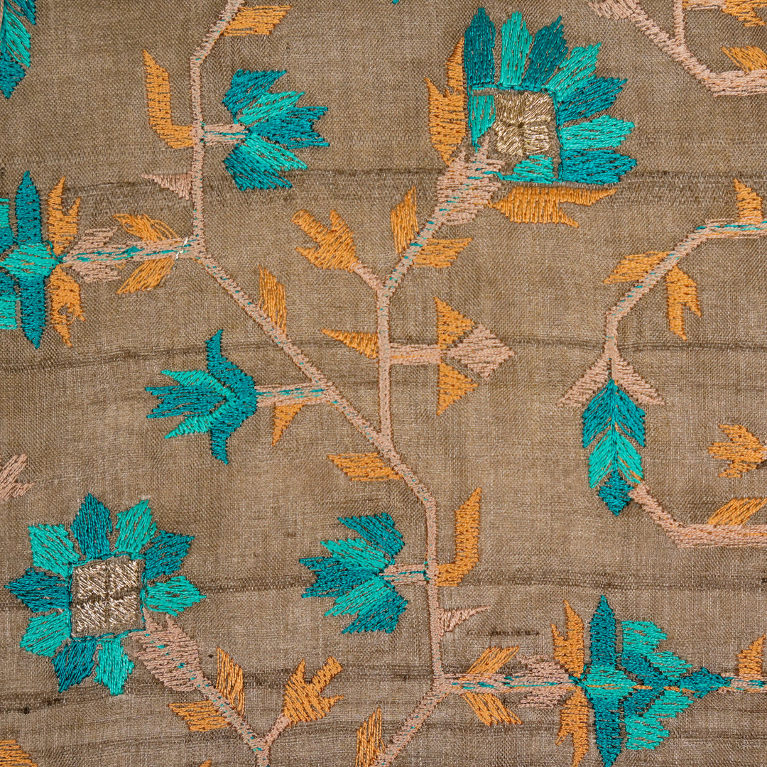 Haina Jaal On Mouse Tussar Silk Embroidered Fabric