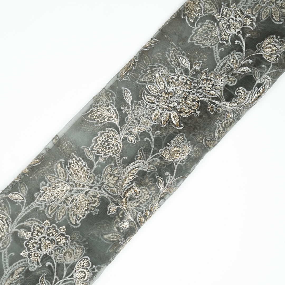 Aanwika Jaal on Charcoal Grey Silk Organza Embroidered Fabric