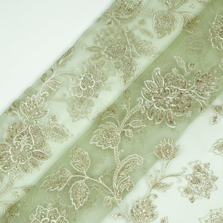 Aanwika Jaal on Sea Green Silk Organza Embroidered Fabric