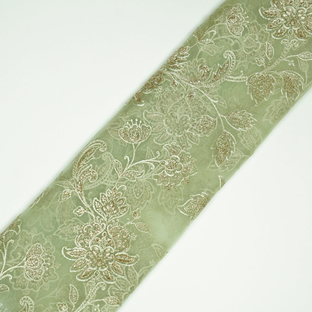 Aanwika Jaal on Sea Green Silk Organza Embroidered Fabric