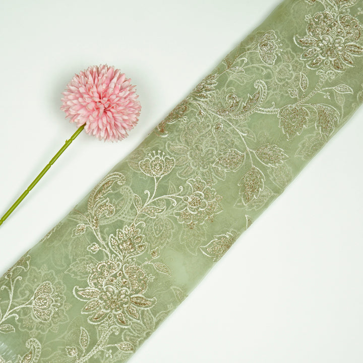 Aanwika Jaal on Sea Green Silk Organza Embroidered Fabric