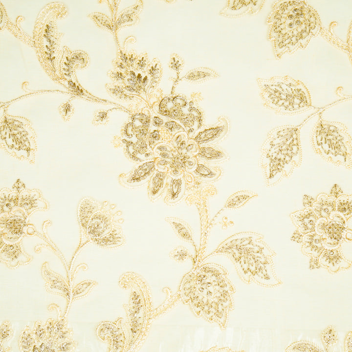 Aanwika Jaal on Lemon Silk Organza Embroidered Fabric