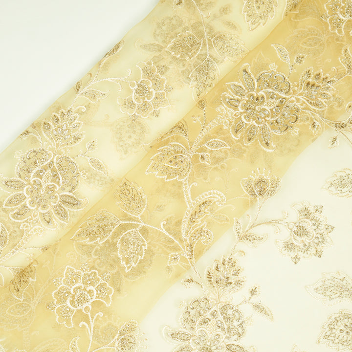 Aanwika Jaal on Lemon Silk Organza Embroidered Fabric