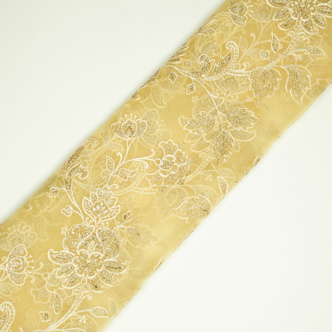 Aanwika Jaal on Lemon Silk Organza Embroidered Fabric