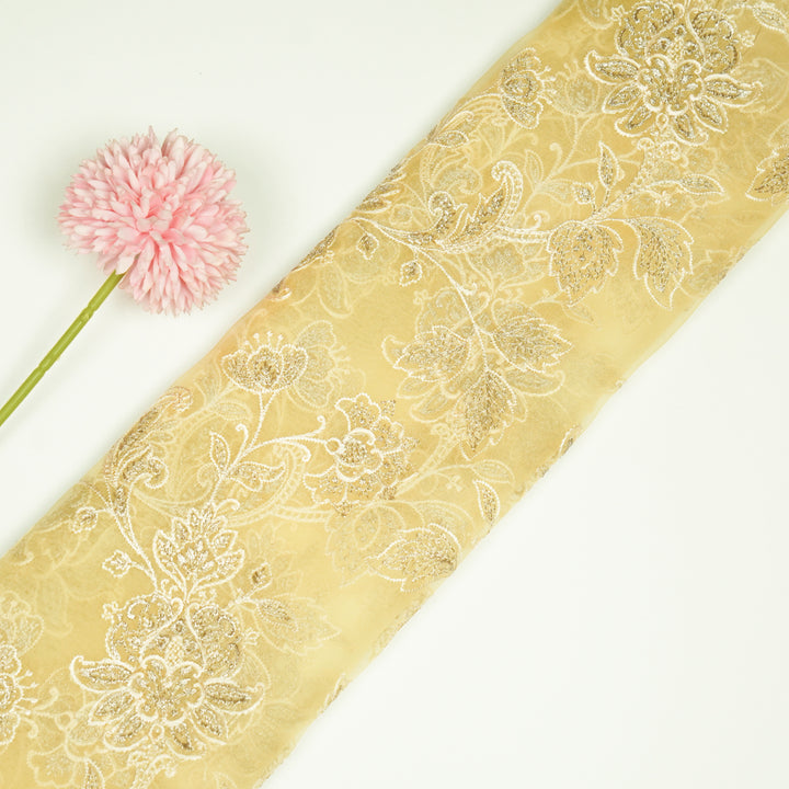 Aanwika Jaal on Lemon Silk Organza Embroidered Fabric