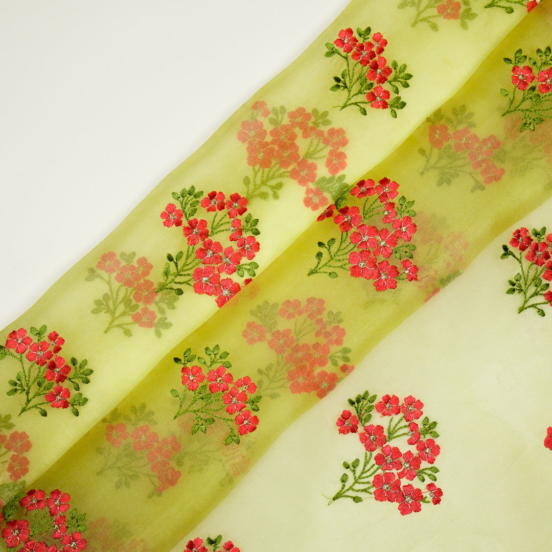 Lamia Buta on Lemon Imported Silk Organza Embroidered Fabric