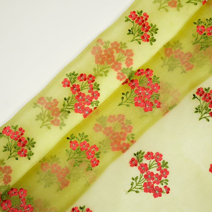 Lamia Buta on Lemon Imported Silk Organza Embroidered Fabric