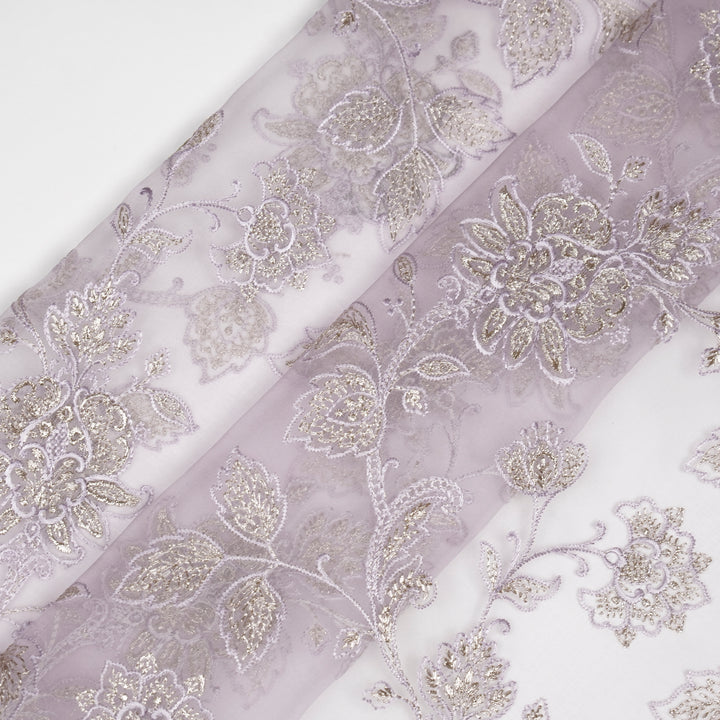 Aanwika Jaal on Lavender Silk Organza Embroidered Fabric