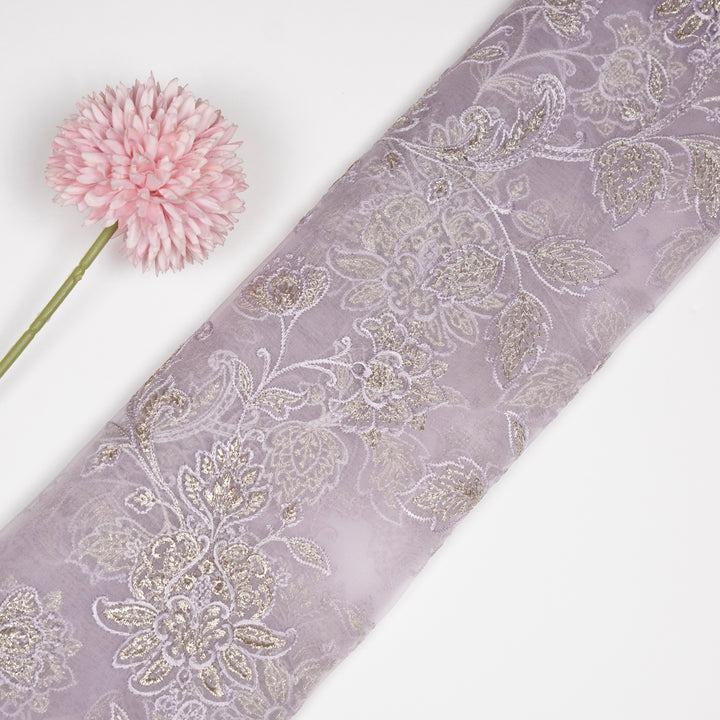 Aanwika Jaal on Lavender Silk Organza Embroidered Fabric