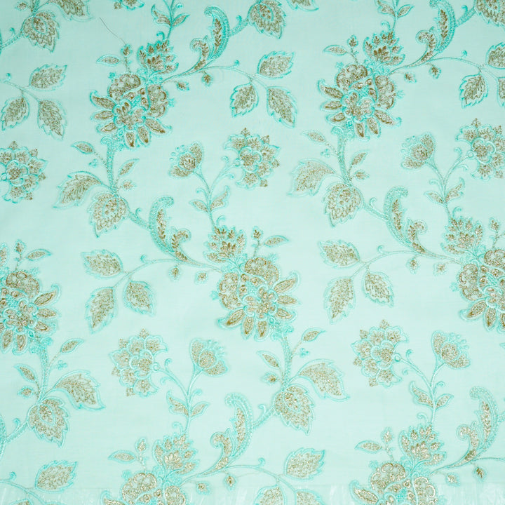 Aanwika Jaal on Mint Green Silk Organza Embroidered Fabric