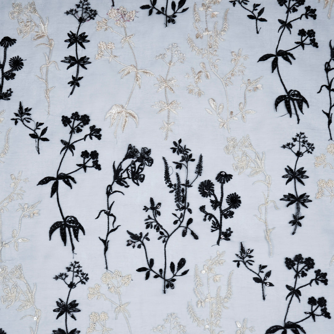 Trisha Jaal on Charcoal Silk Organza Embroidered Fabric