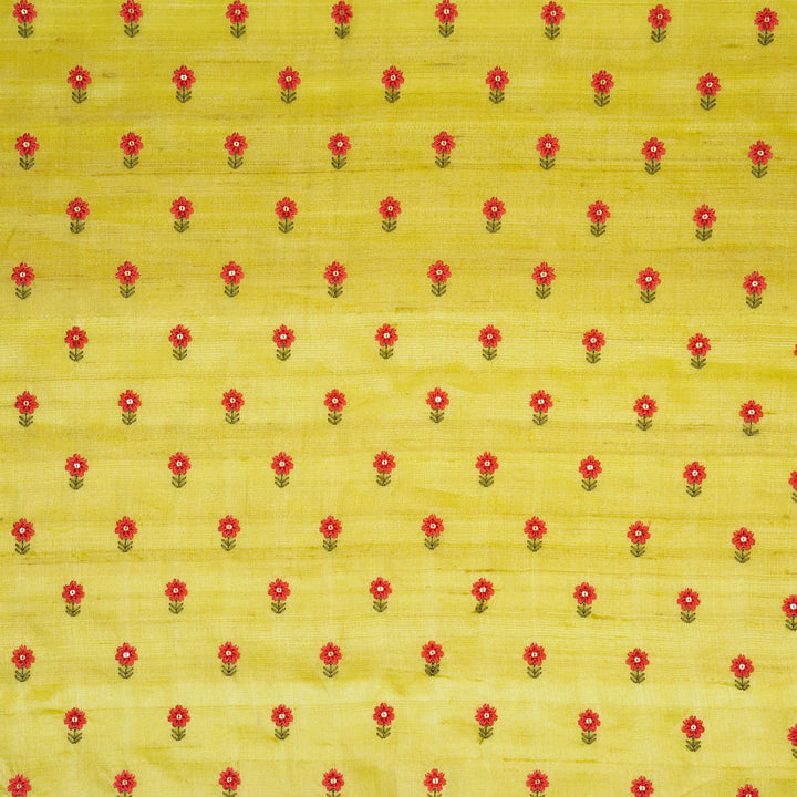 Nurvi Buti On Lemon Tussar Silk Embroidered Fabric