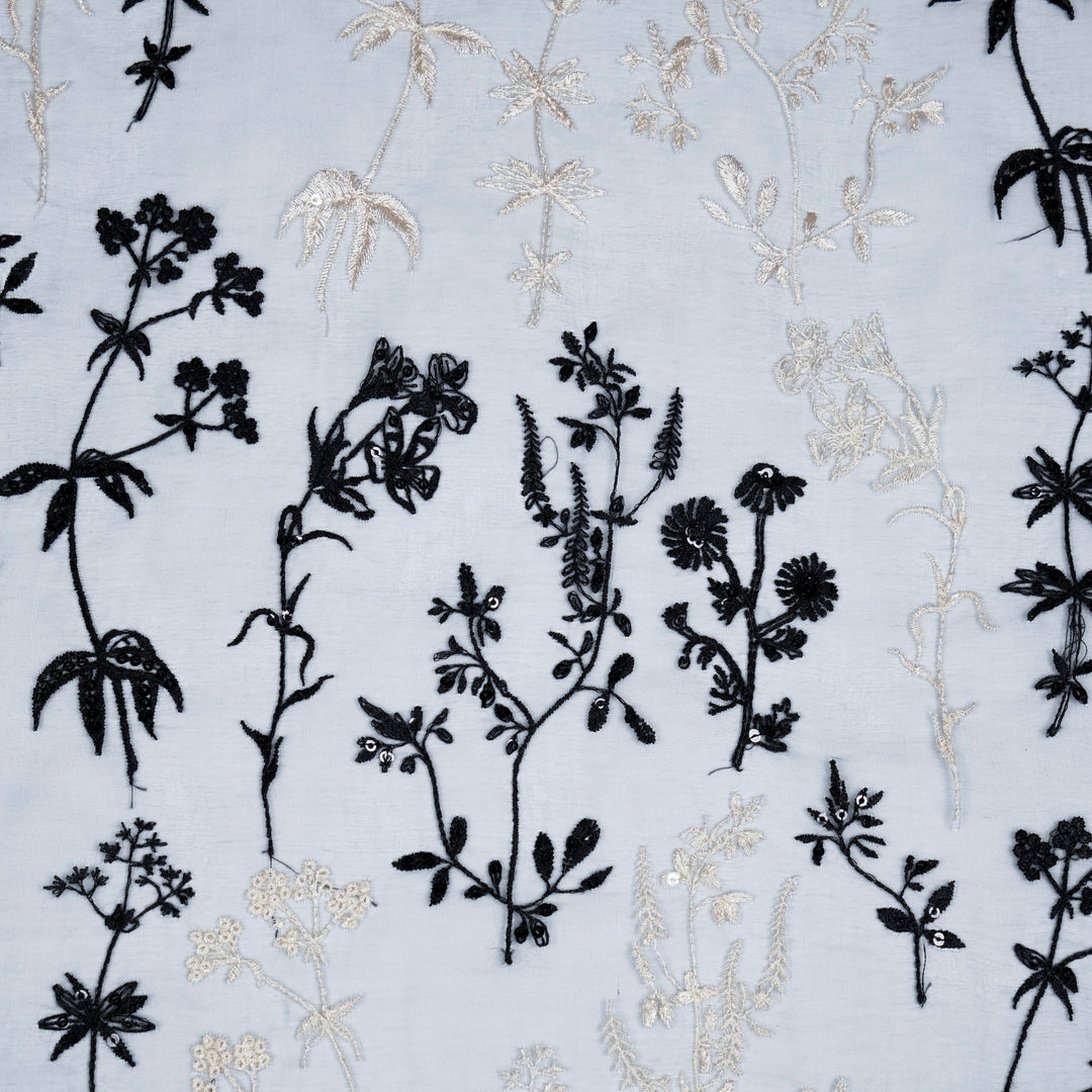 Trisha Jaal on Charcoal Silk Organza Embroidered Fabric