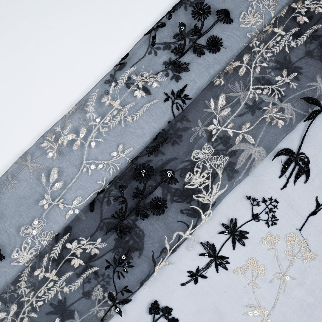 Trisha Jaal on Charcoal Silk Organza Embroidered Fabric