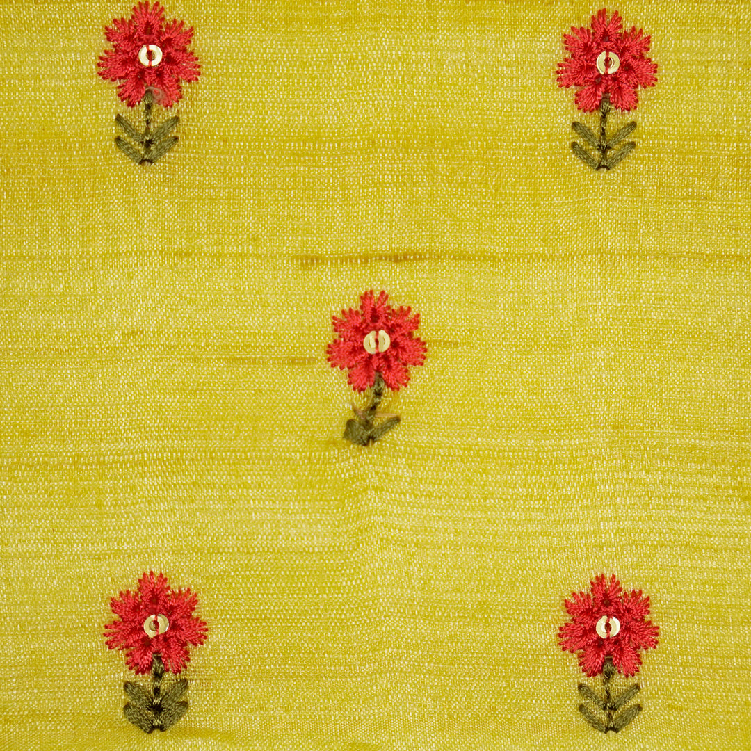 Nurvi Buti On Lemon Tussar Silk Embroidered Fabric