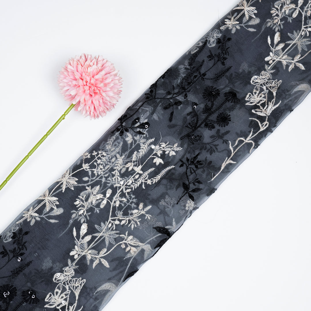 Trisha Jaal on Charcoal Silk Organza Embroidered Fabric