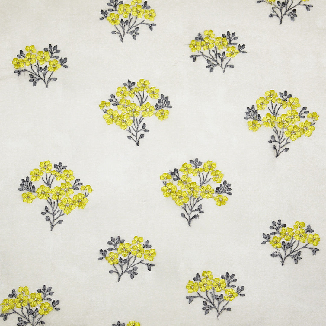 Lamia Buta on Grey Imported Silk Organza Embroidered Fabric