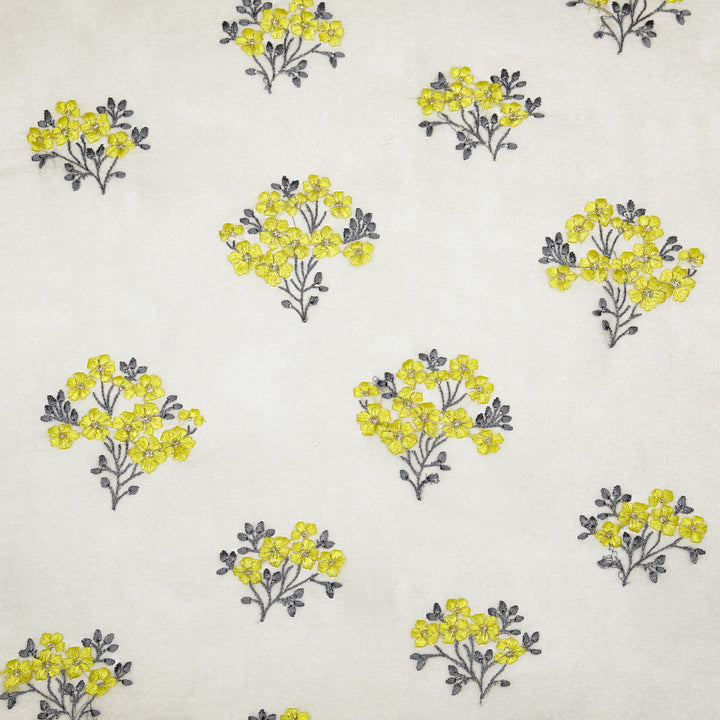 Lamia Buta on Grey Imported Silk Organza Embroidered Fabric