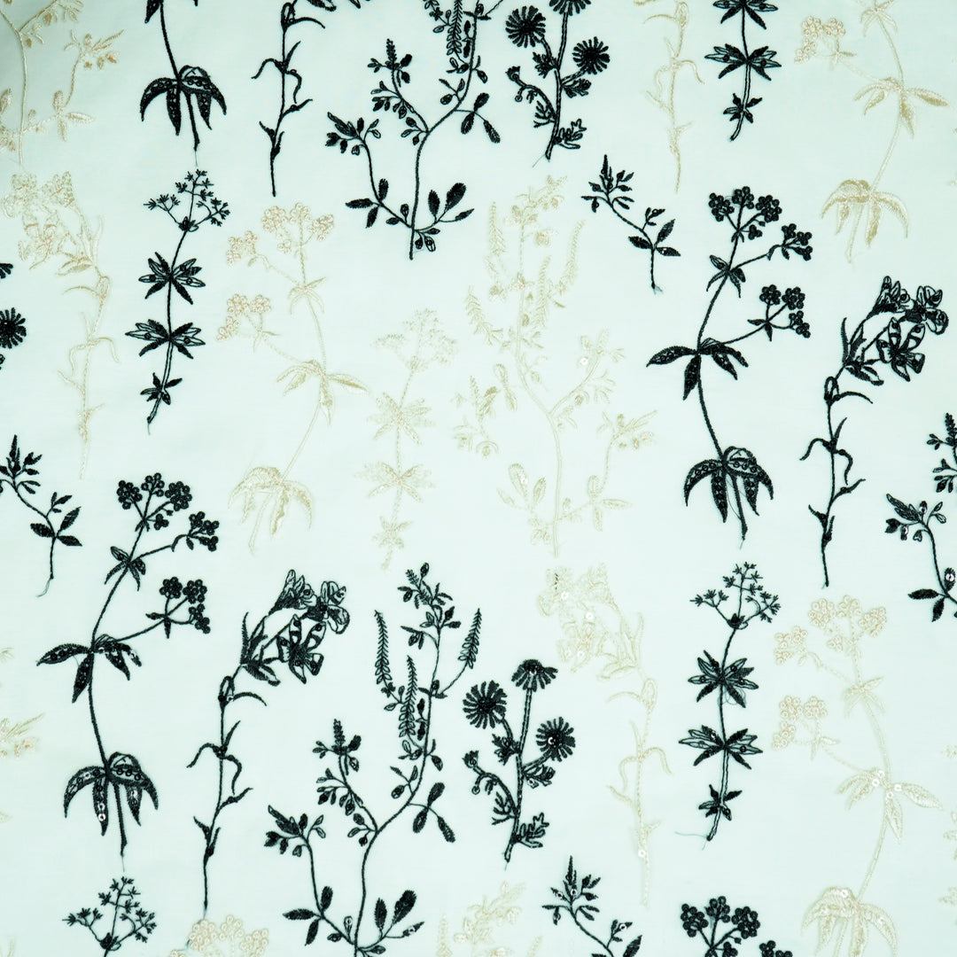 Trisha Jaal on Mint Green Silk Organza Embroidered Fabric