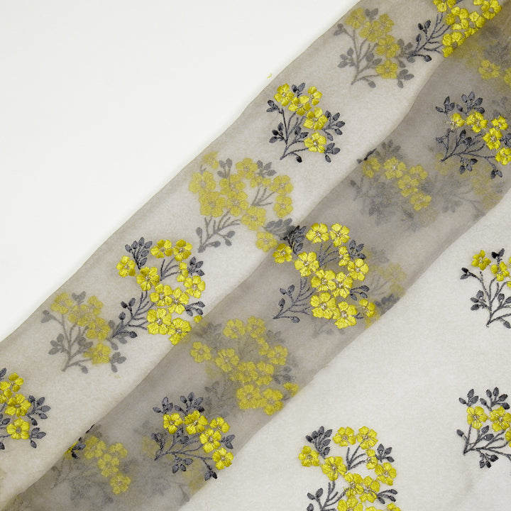 Lamia Buta on Grey Imported Silk Organza Embroidered Fabric