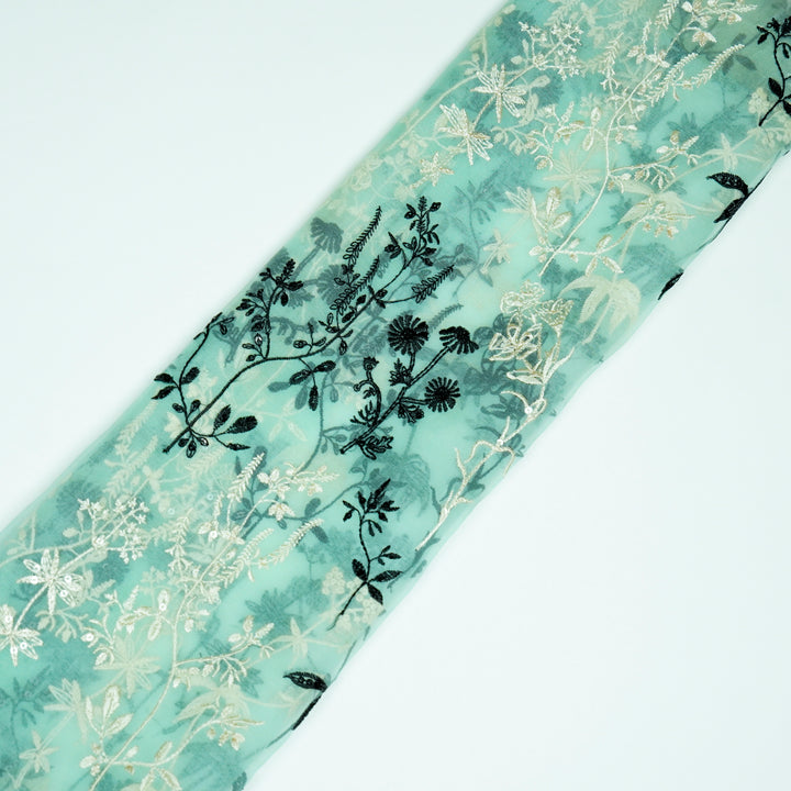 Trisha Jaal on Mint Green Silk Organza Embroidered Fabric