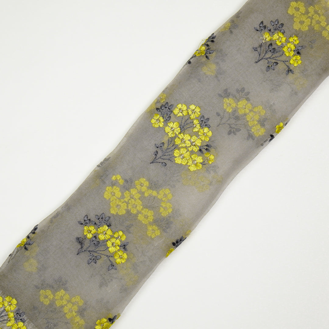 Lamia Buta on Grey Imported Silk Organza Embroidered Fabric