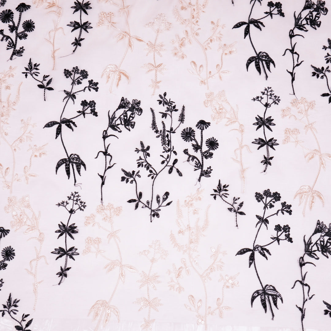 Trisha Jaal on Light Peach Silk Organza Embroidered Fabric
