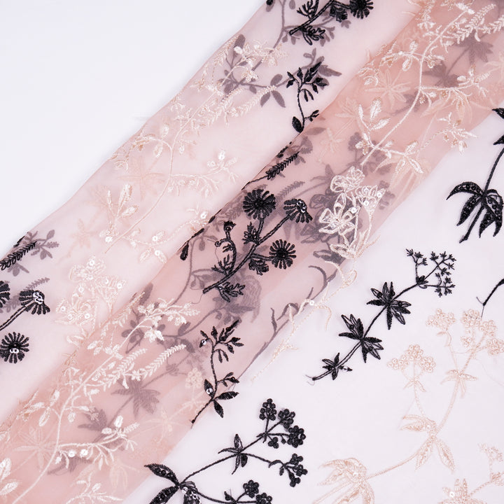 Trisha Jaal on Light Peach Silk Organza Embroidered Fabric