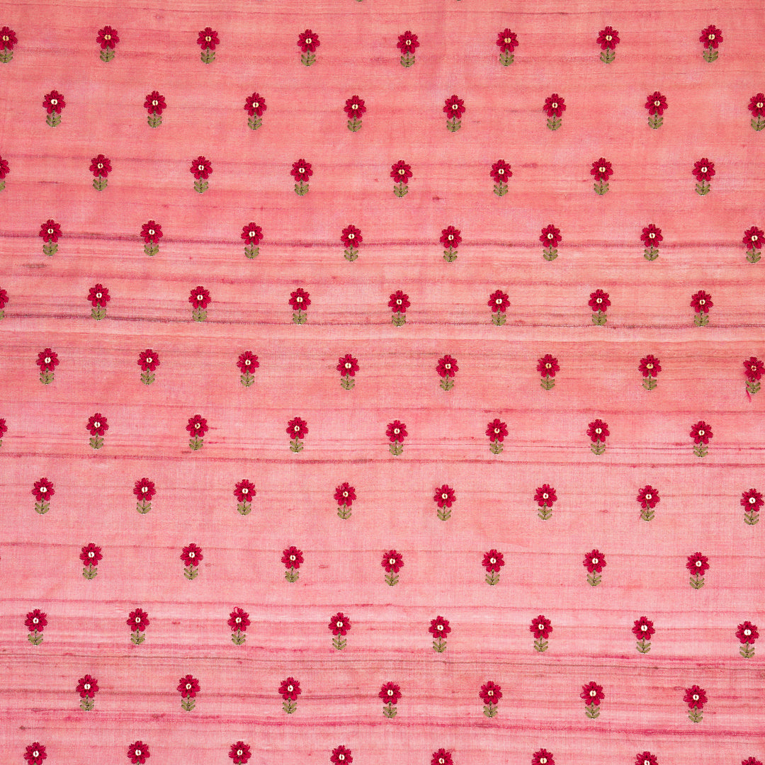 Nurvi Buti On Onion Pink Tussar Silk Embroidered Fabric