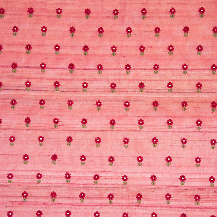 Nurvi Buti On Onion Pink Tussar Silk Embroidered Fabric