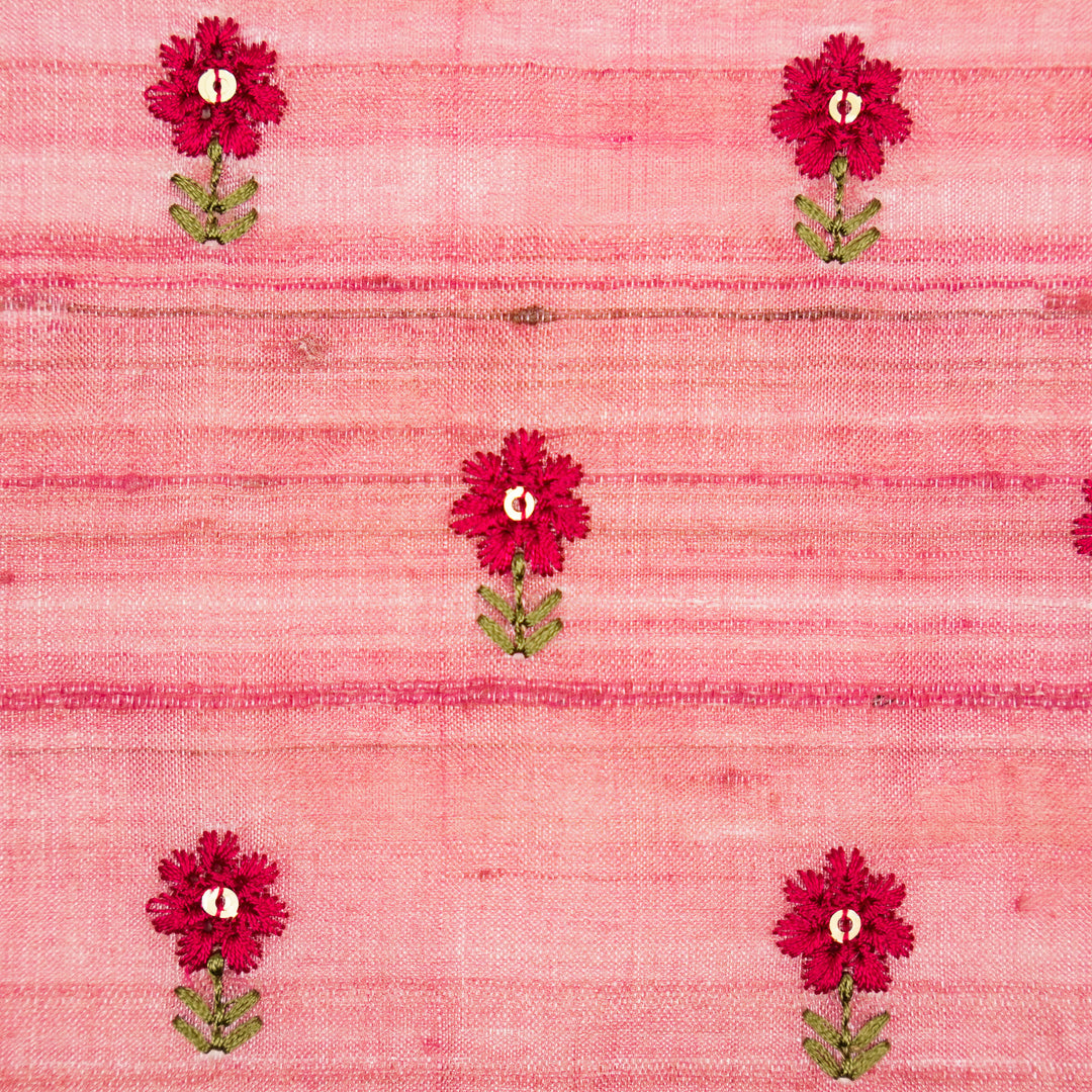 Nurvi Buti On Onion Pink Tussar Silk Embroidered Fabric