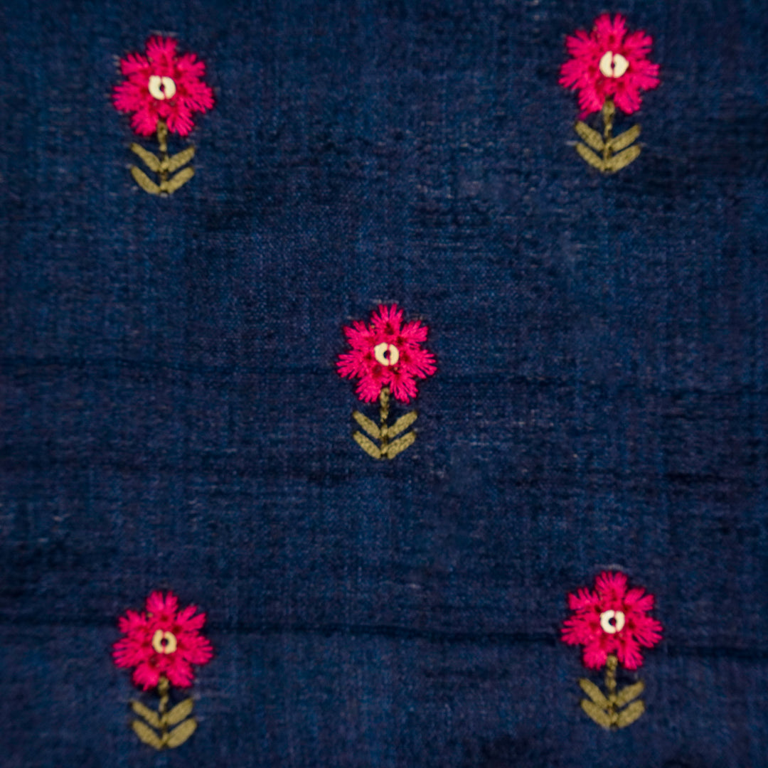 Nurvi Buti On Navy Blue Tussar Silk Embroidered Fabric