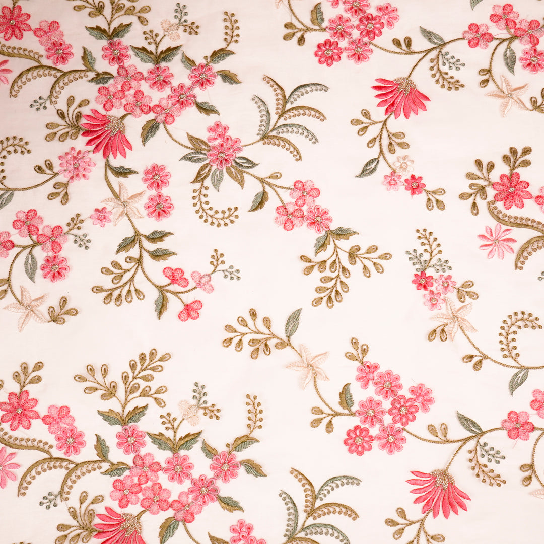 Yuvasri Jaal on Light Peach Silk Organza Embroidered Fabric