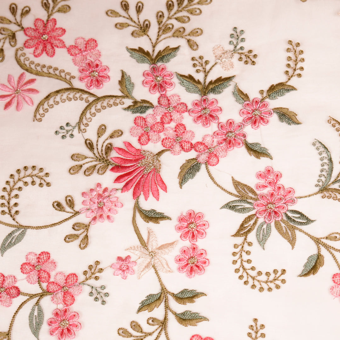 Yuvasri Jaal on Light Peach Silk Organza Embroidered Fabric