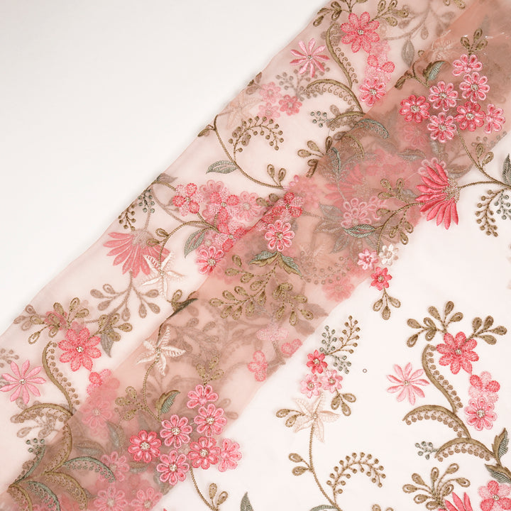 Yuvasri Jaal on Light Peach Silk Organza Embroidered Fabric