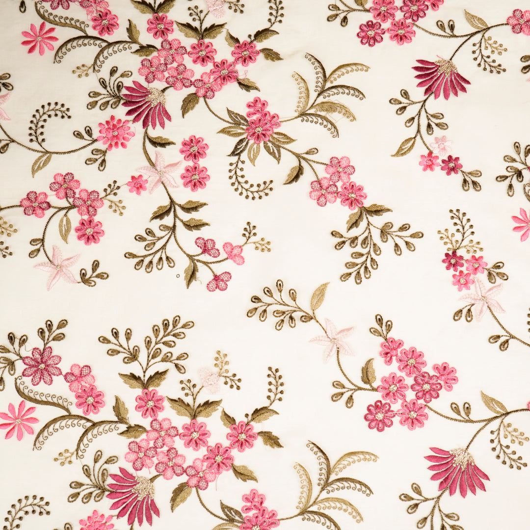 Yuvasri Jaal on Beige Silk Organza Embroidered Fabric