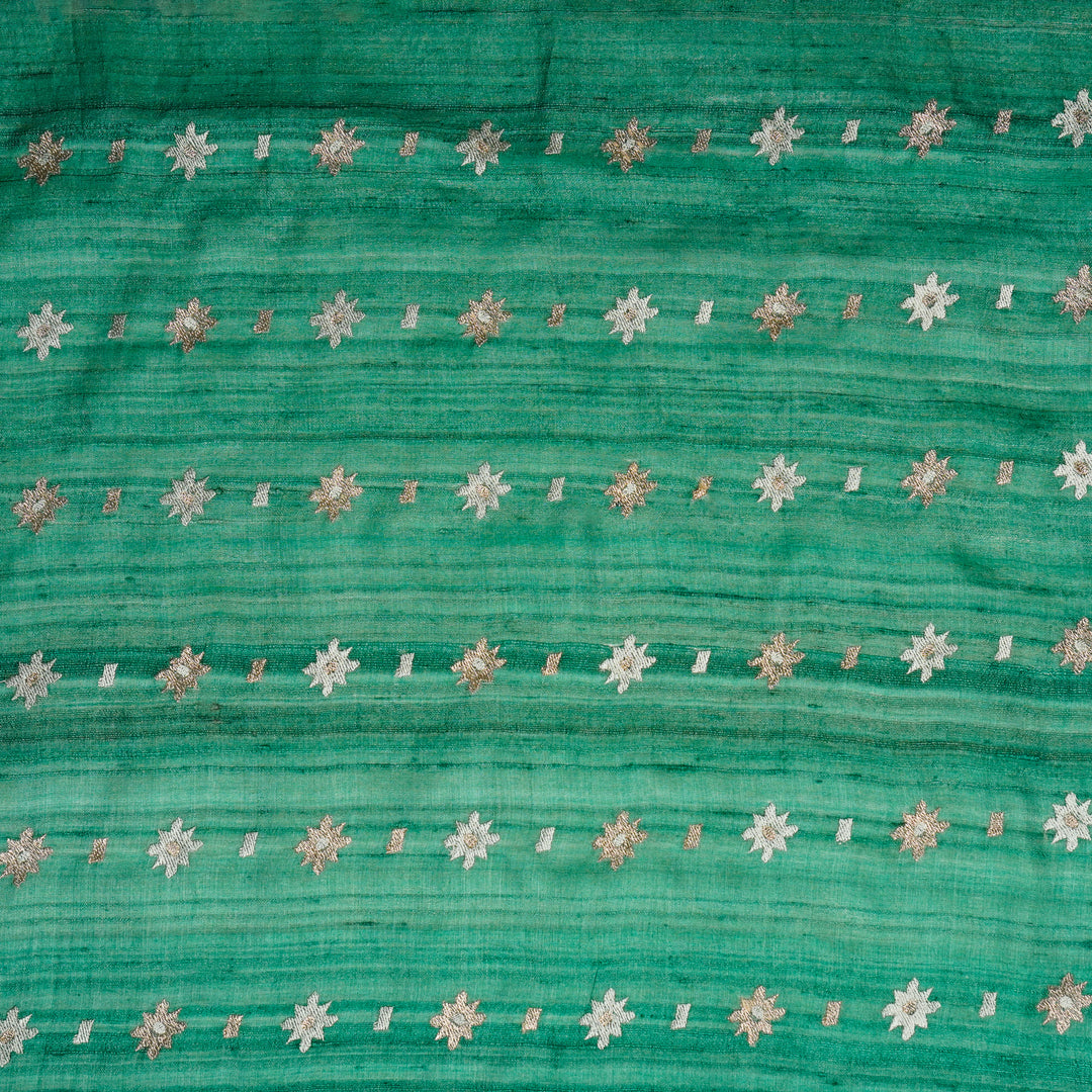 Asin Buti on Teal Tussar Silk Embroidered Fabric