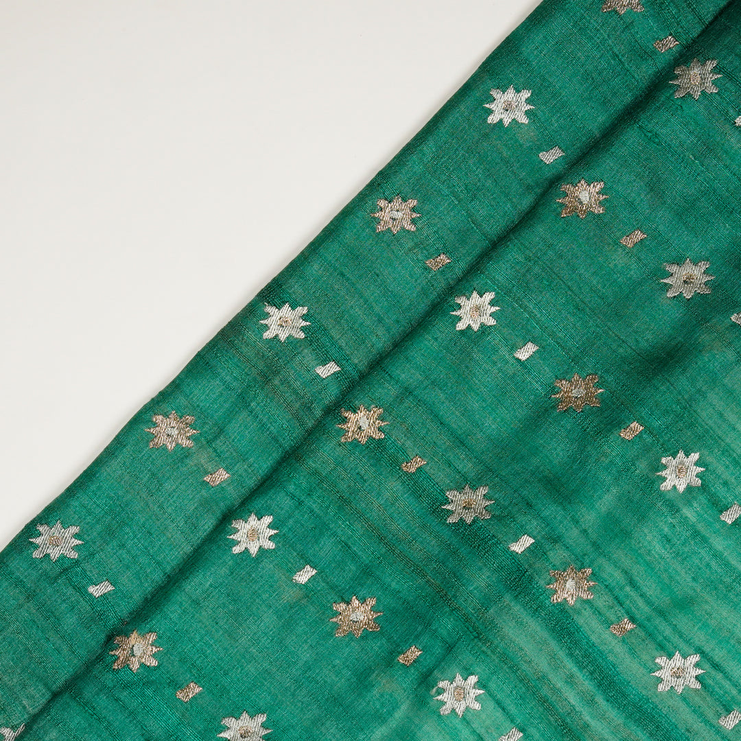 Asin Buti on Teal Tussar Silk Embroidered Fabric