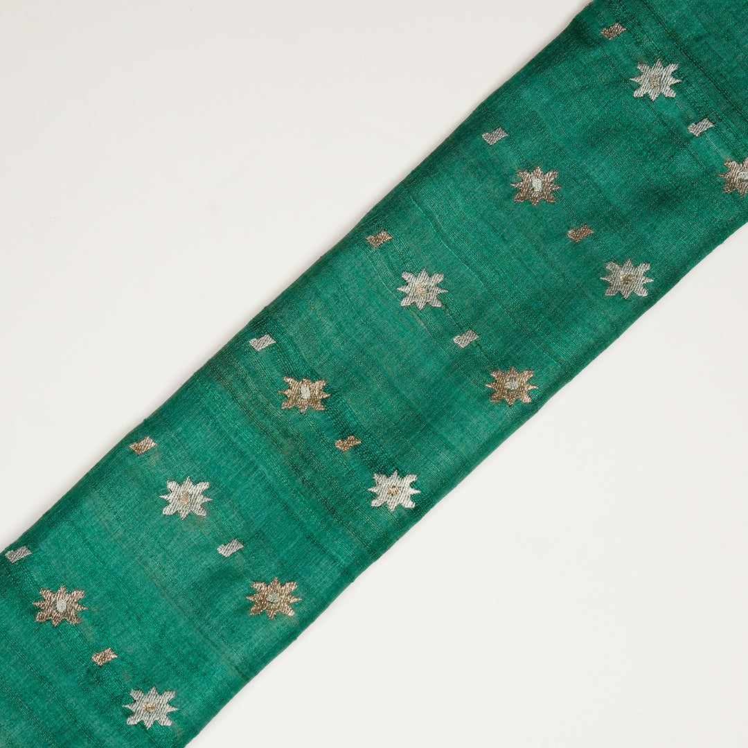 Asin Buti on Teal Tussar Silk Embroidered Fabric