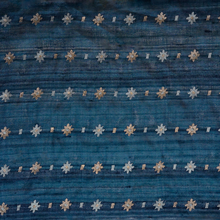 Asin Buti on Prussian Blue Tussar Silk Embroidered Fabric