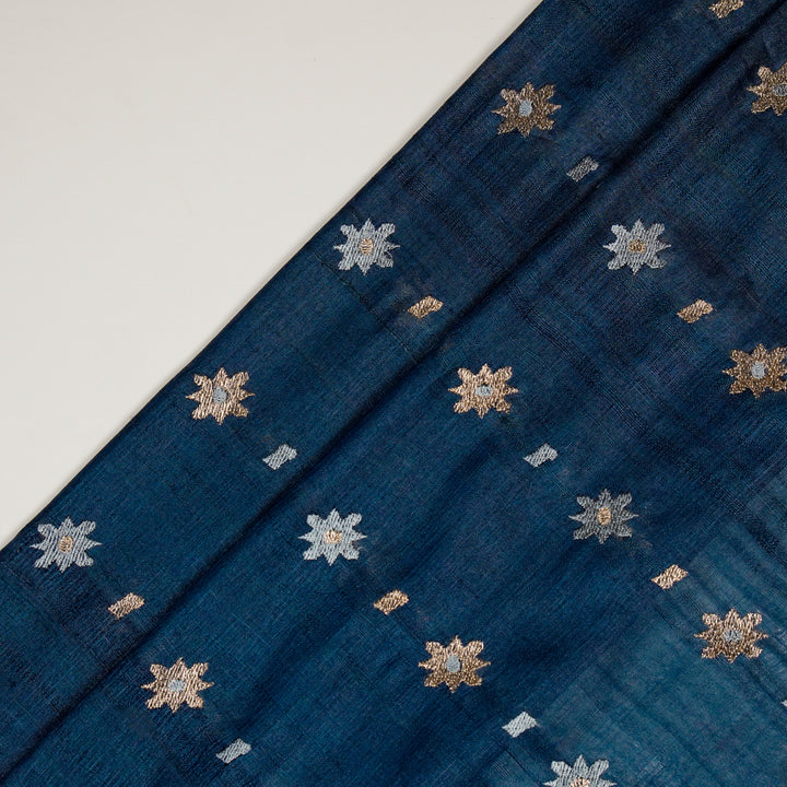 Asin Buti on Prussian Blue Tussar Silk Embroidered Fabric