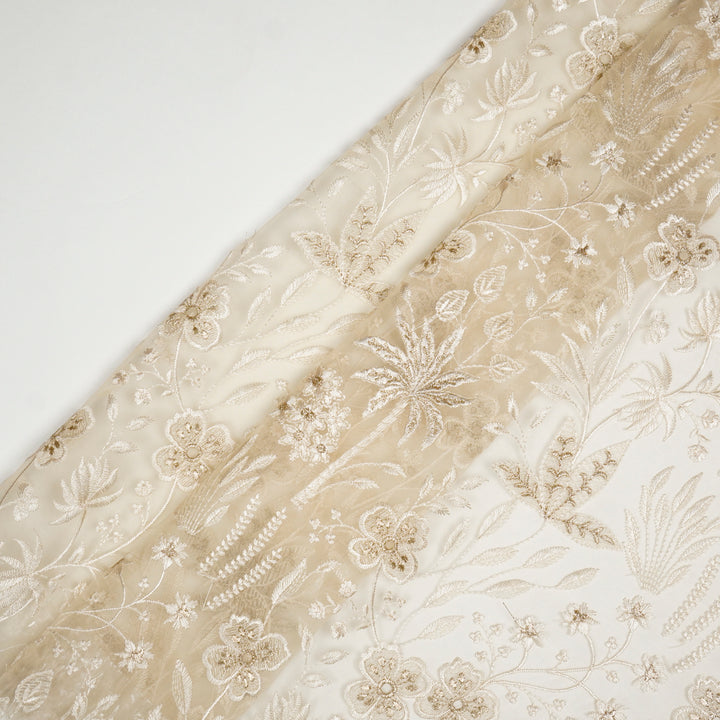 Aaloka Jaal on Cream Silk Organza Embroidered Fabric