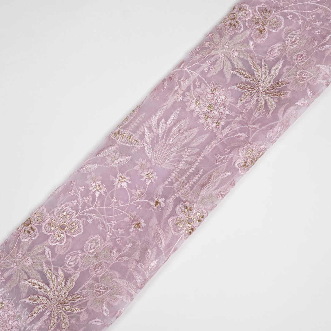 Aaloka Jaal on Lavender Silk Organza Embroidered Fabric