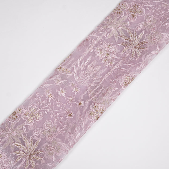 Aaloka Jaal on Lavender Silk Organza Embroidered Fabric